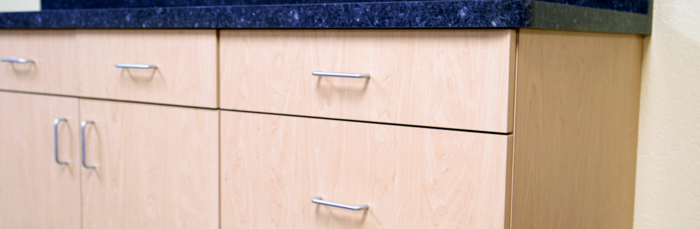 Custom school classroom storage shelving with countertop